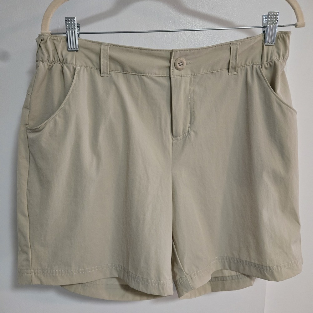 Columbia PFG Shorts Women's 12 (32) Khaki Flat Front 5.5" Outdoor Hiking Fishing